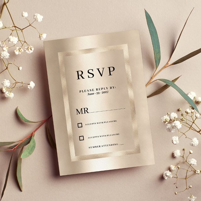 Elegant minimalist champagne gold glam RSVP  Invitation (Elegant minimalist champagne gold glam RSVP )