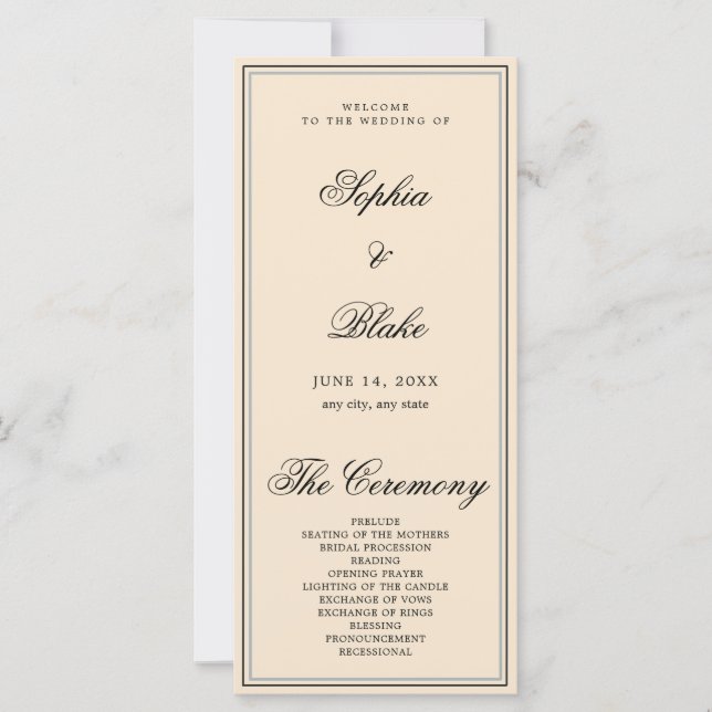 Elegant Minimalist Champagne Wedding Program (Front)