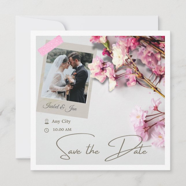 Elegant minimalist Cherry Blossom pink Save The Date (Front)