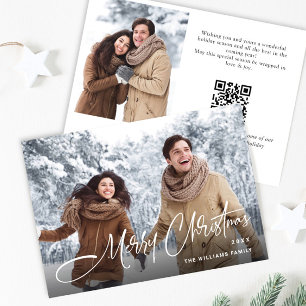 Elegant Minimalist Christmas 2 Photo QR code Holiday Card