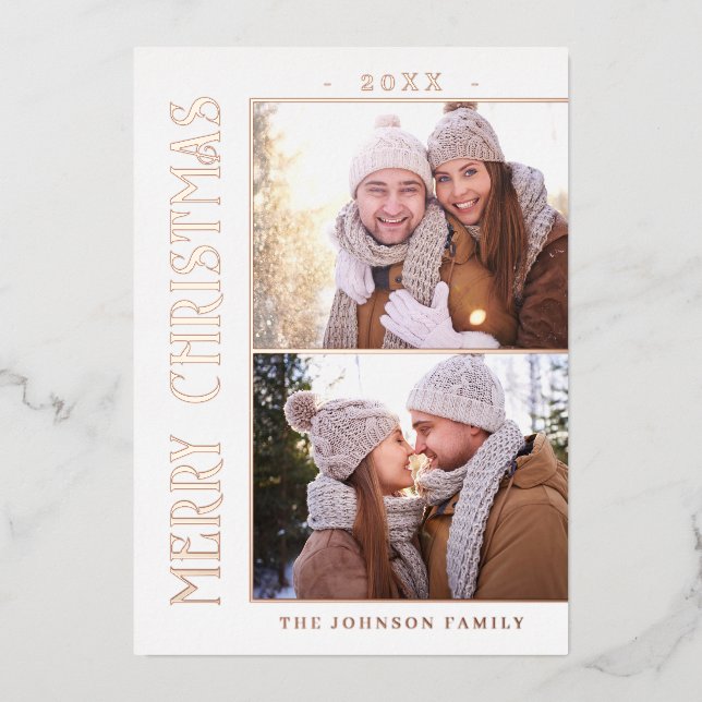 Elegant Minimalist Christmas 2 Photo Rose Gold (Front)