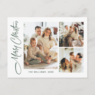 Elegant Minimalist Christmas 3 Photo Greeting Postcard
