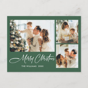 Elegant Minimalist Christmas 3 Photo Greeting Postcard