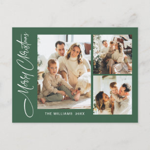 Elegant Minimalist Christmas 3 Photo Greeting Postcard