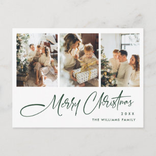 Elegant Minimalist Christmas 3 Photo Greeting Postcard