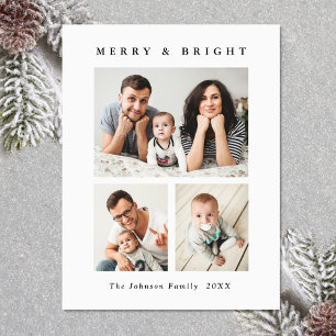 Elegant Minimalist Christmas 3 PHOTO Magnetic Card