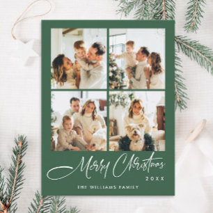 Elegant Minimalist Christmas 4 Photo Greeting Postcard