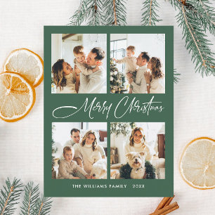 Elegant Minimalist Christmas 4 Photo Greeting Postcard