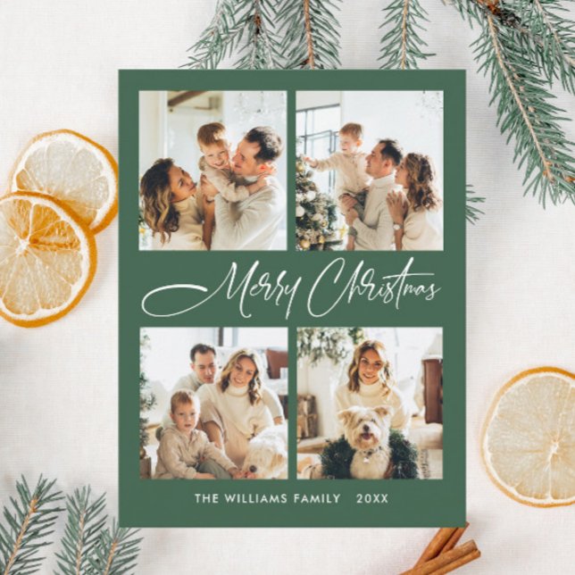 Elegant Minimalist Christmas 4 Photo Greeting Postcard (Creator Uploaded)