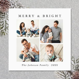 Elegant Minimalist Christmas 4 PHOTO Magnetic Card