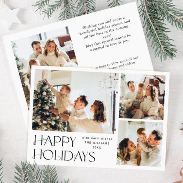 Elegant Minimalist Christmas 4 Photo QR code Holiday Card (Creator Uploaded)