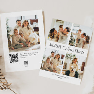 Elegant Minimalist Christmas 5 Photo QR code Holiday Card