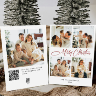 Elegant Minimalist Christmas 5 Photo QR code Holiday Card