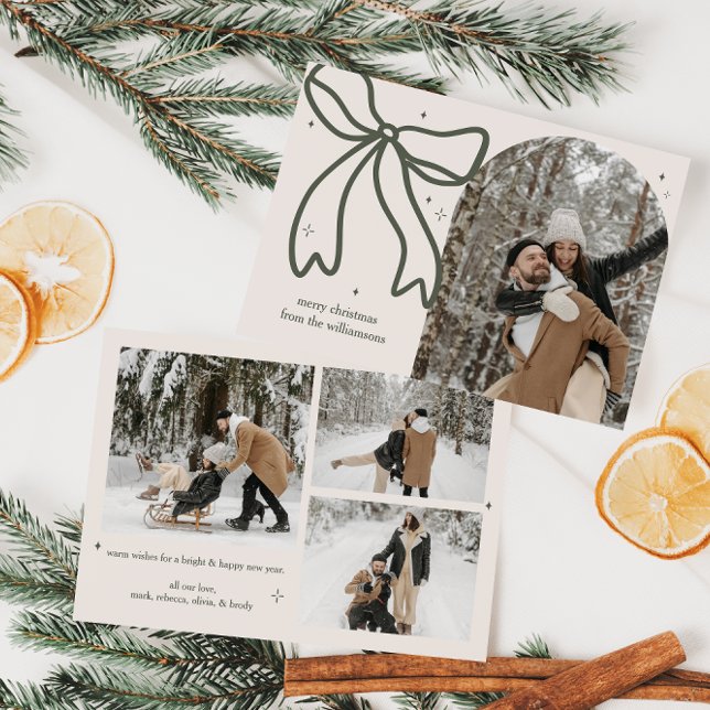 Elegant Minimalist Christmas Bow Family Photo Holiday Card (Elegant Family Photo Christmas Card)