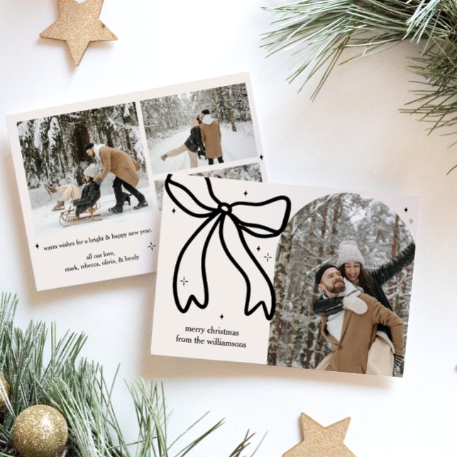 Elegant Minimalist Christmas Bow Family Photo Holiday Card (Elegant Bow Family Photo Christmas Card)