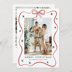 Elegant Minimalist Christmas Bow Ribbon 5 Photo Holiday Card