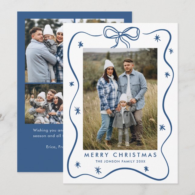 Elegant Minimalist Christmas Bow Ribbon 5 Photo Holiday Card (Front/Back)