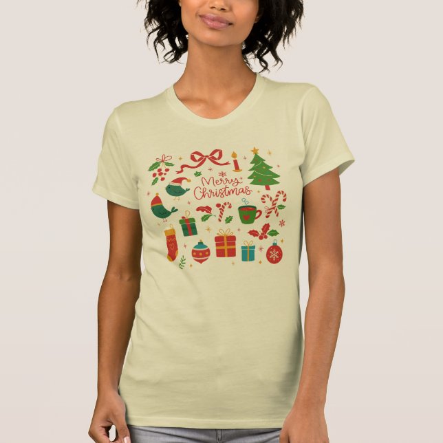 Elegant Minimalist Christmas Doodles Hand-Drawn T-Shirt (Front)