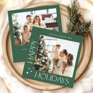 Elegant Minimalist Christmas Greeting 2 Photo Holiday Card