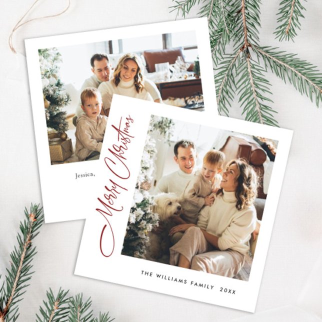 Elegant Minimalist Christmas Greeting 2 Photo Holiday Card (Creator Uploaded)