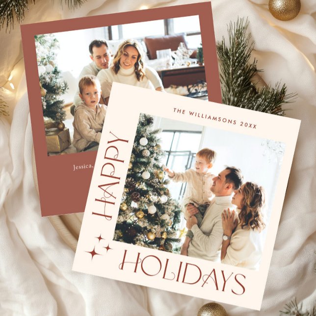 Elegant Minimalist Christmas Greeting 2 Photo Holiday Card (Creator Uploaded)