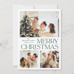 Elegant Minimalist Christmas Greeting 4 Photo Holiday Card