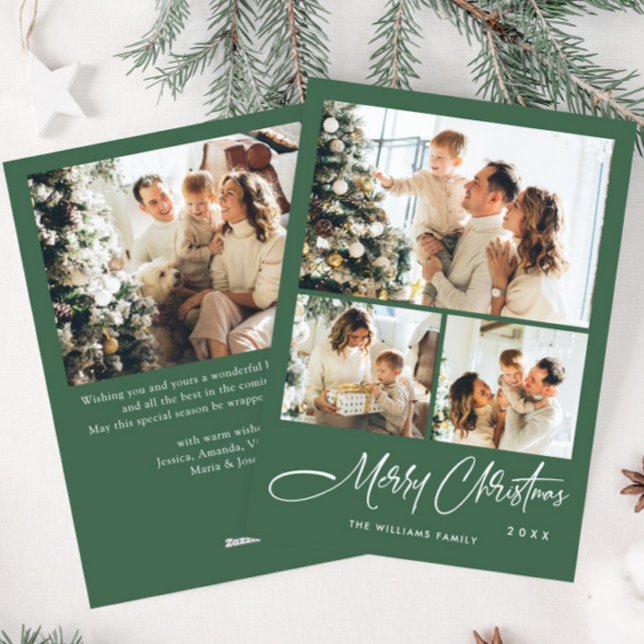Elegant Minimalist Christmas Greeting 4 Photo Holiday Card (Creator Uploaded)