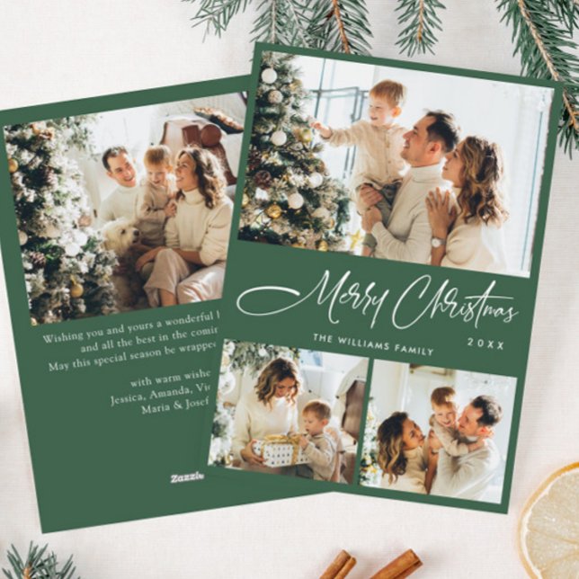 Elegant Minimalist Christmas Greeting 4 Photo Holiday Card (Creator Uploaded)