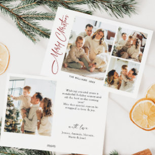 Elegant Minimalist Christmas Greeting 4 Photo Holiday Card