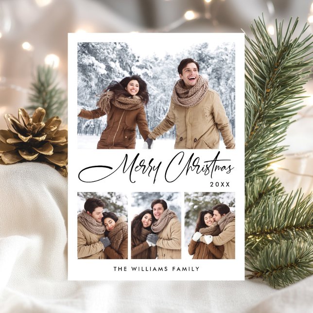 Elegant Minimalist Christmas Greeting 4 Photo Holiday Card (Creator Uploaded)