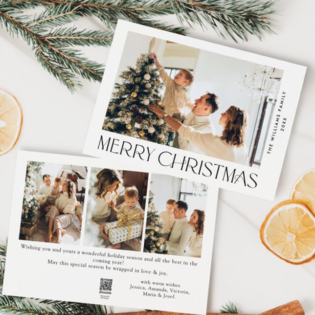 Elegant Minimalist Christmas Greeting 4 Photo Holiday Card (Creator Uploaded)