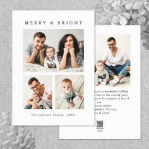 Elegant Minimalist Christmas Greeting 4 Photo Holiday Card