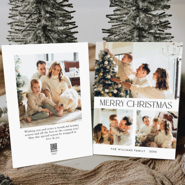 Elegant Minimalist Christmas Greeting 4 Photo Holiday Card (Creator Uploaded)