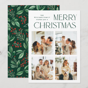 Elegant Minimalist Christmas Greeting 4 Photo Holiday Card