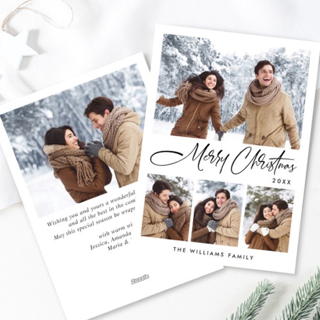 Elegant Minimalist Christmas Greeting 5 Photo Holiday Card (Creator Uploaded)