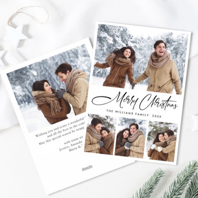 Elegant Minimalist Christmas Greeting 5 Photo Holiday Card (Creator Uploaded)