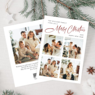Elegant Minimalist Christmas Greeting 5 Photo Holiday Card