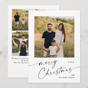 Elegant Minimalist Christmas Greeting 5 Photo Holiday Card
