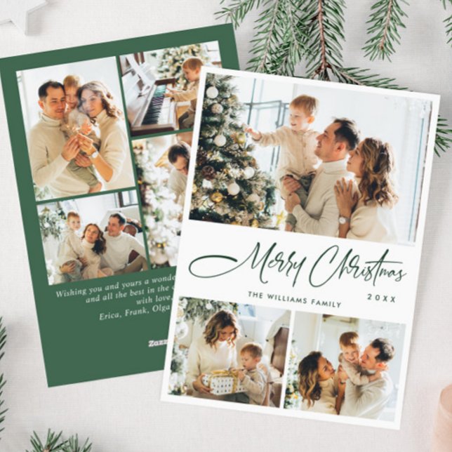 Elegant Minimalist Christmas Greeting 7 Photo Holiday Card (Creator Uploaded)