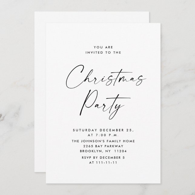 Elegant Minimalist Christmas Holiday Party Invitation (Front/Back)