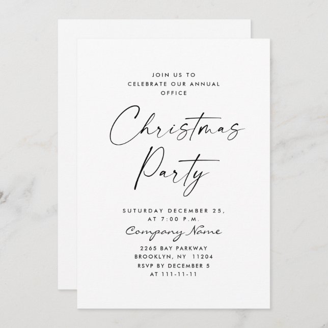 Elegant Minimalist Christmas Holiday Party Invitation (Front/Back)