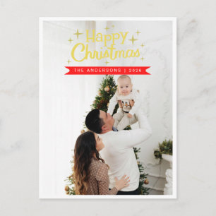 Elegant Minimalist Christmas Modern Family Photo Holiday Postcard