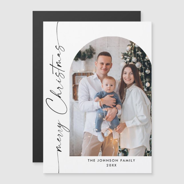 Elegant Minimalist Christmas PHOTO Magnetic Card (Front/Back)
