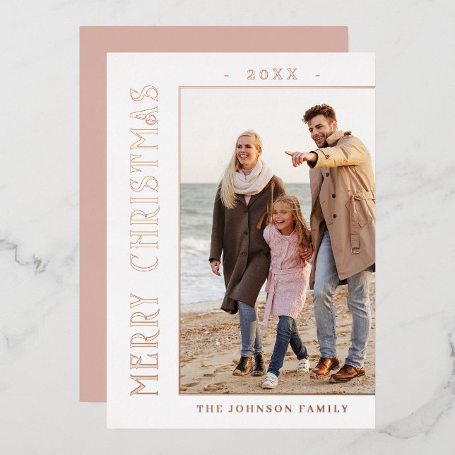 Elegant Minimalist Christmas Photo Rose Gold (Front/Back)