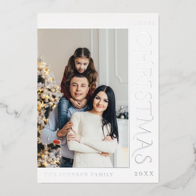Elegant Minimalist Christmas Photo Silver (Front)