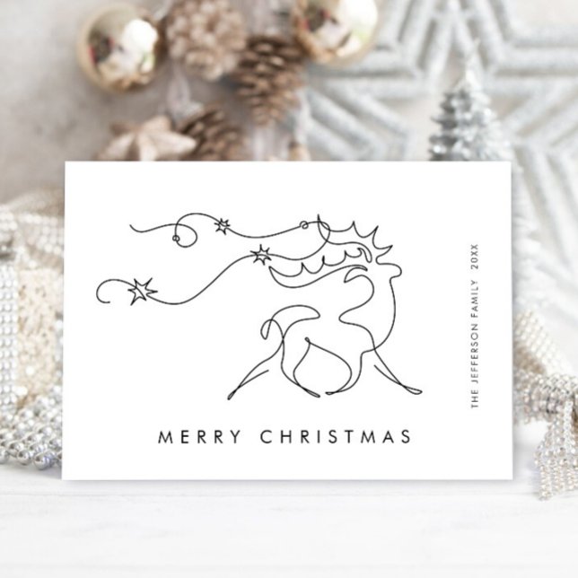 Elegant Minimalist Christmas Reindeer Greeting Holiday Card (Creator Uploaded)