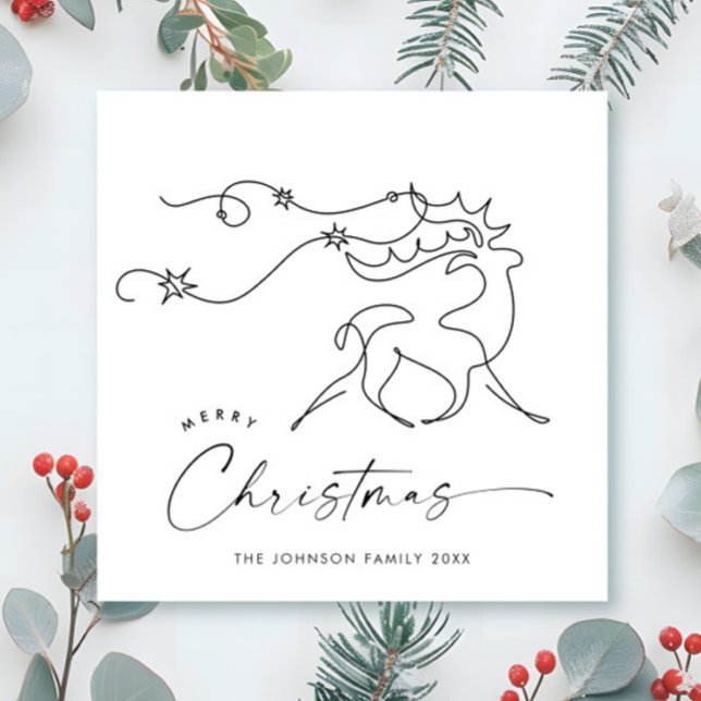 Elegant Minimalist Christmas Reindeer Greeting Holiday Card (Creator Uploaded)