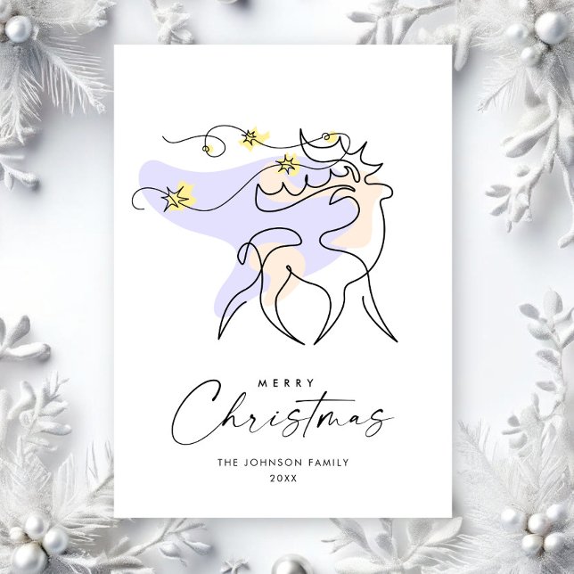 Elegant Minimalist Christmas Reindeer Greeting Holiday Card (Creator Uploaded)