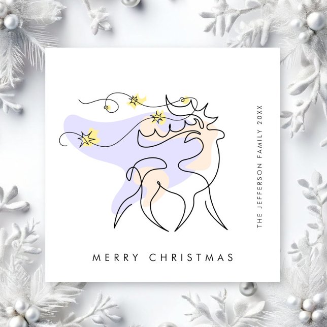 Elegant Minimalist Christmas Reindeer Greeting Holiday Card (Creator Uploaded)