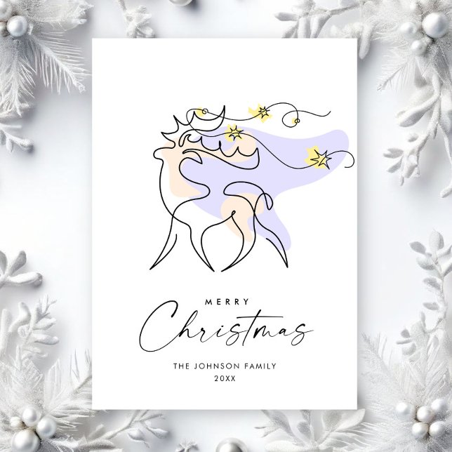 Elegant Minimalist Christmas Reindeer Greeting Holiday Card (Creator Uploaded)